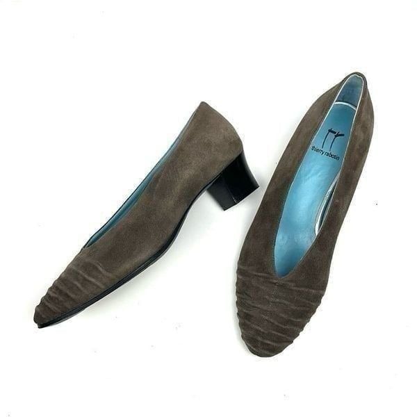 THIERRY RABOTIN Taupe Suede Ruched Front Pumps EUR 37 US 6,5