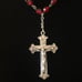 Vtg Sterling Crucifix Pendant Necklace Made From Rosary with Ruby Red Crystals