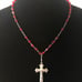 Vtg Sterling Crucifix Pendant Necklace Made From Rosary with Ruby Red Crystals
