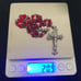 Vtg Sterling Crucifix Pendant Necklace Made From Rosary with Ruby Red Crystals