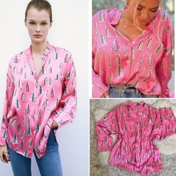 Zara pink silky oversized blouse top XXL