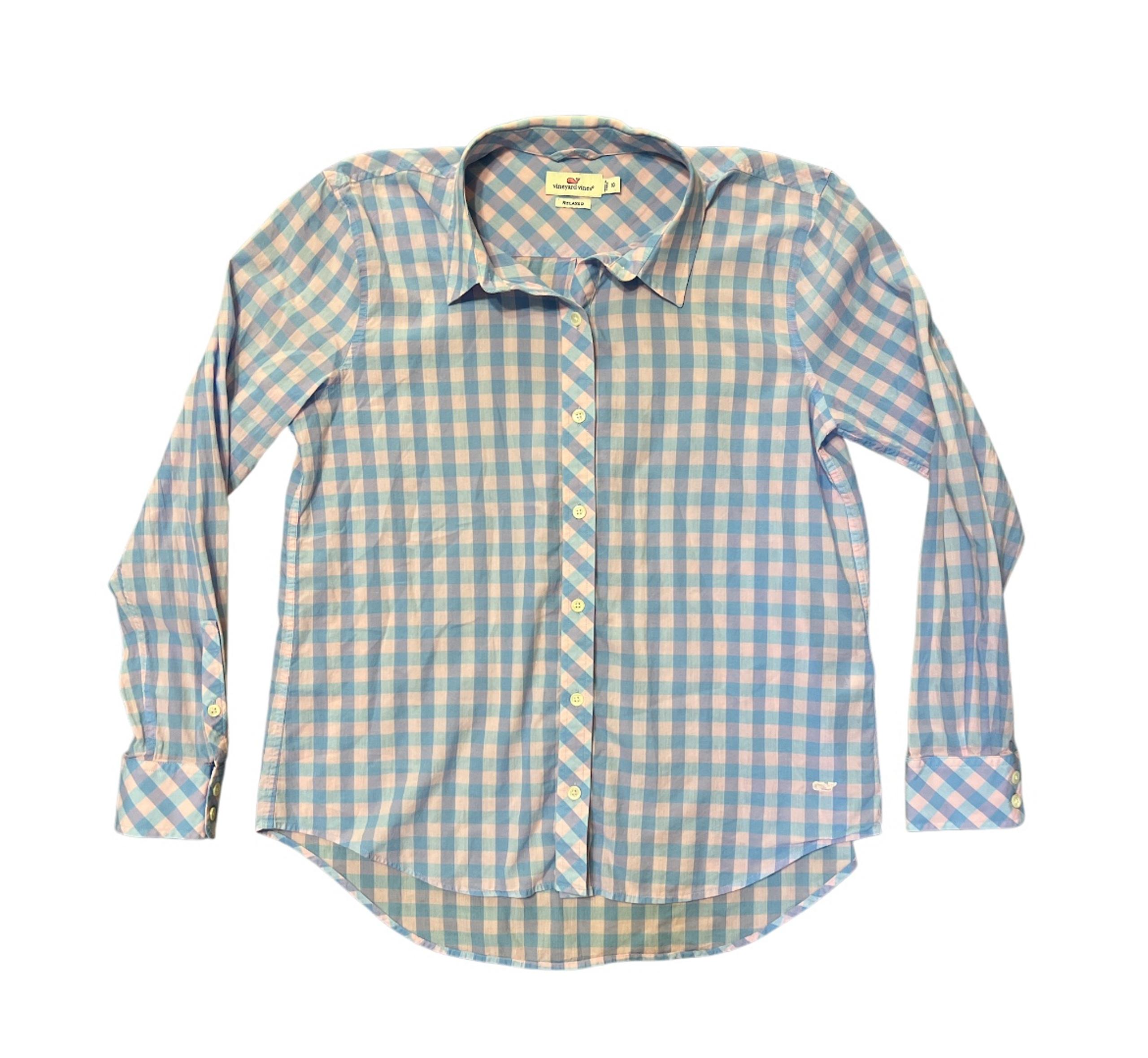 Vineyard Vines Women's Pink & Blue Checkered Relaxed Button down Shirt Size 10