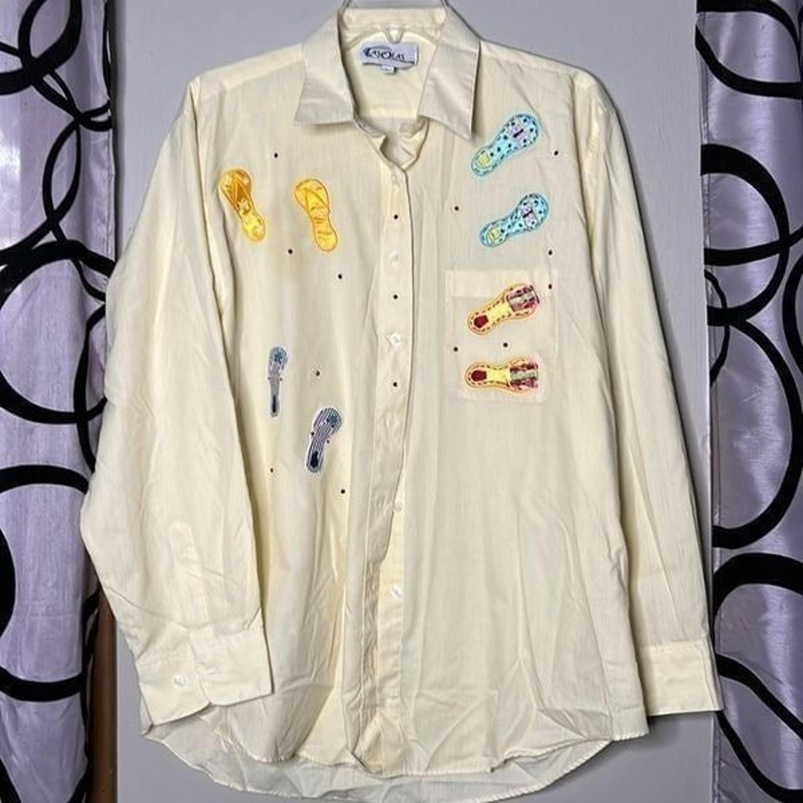 90s vintage Las Olas Sequin Embroidered flip-flop button-down long sleeve shirt