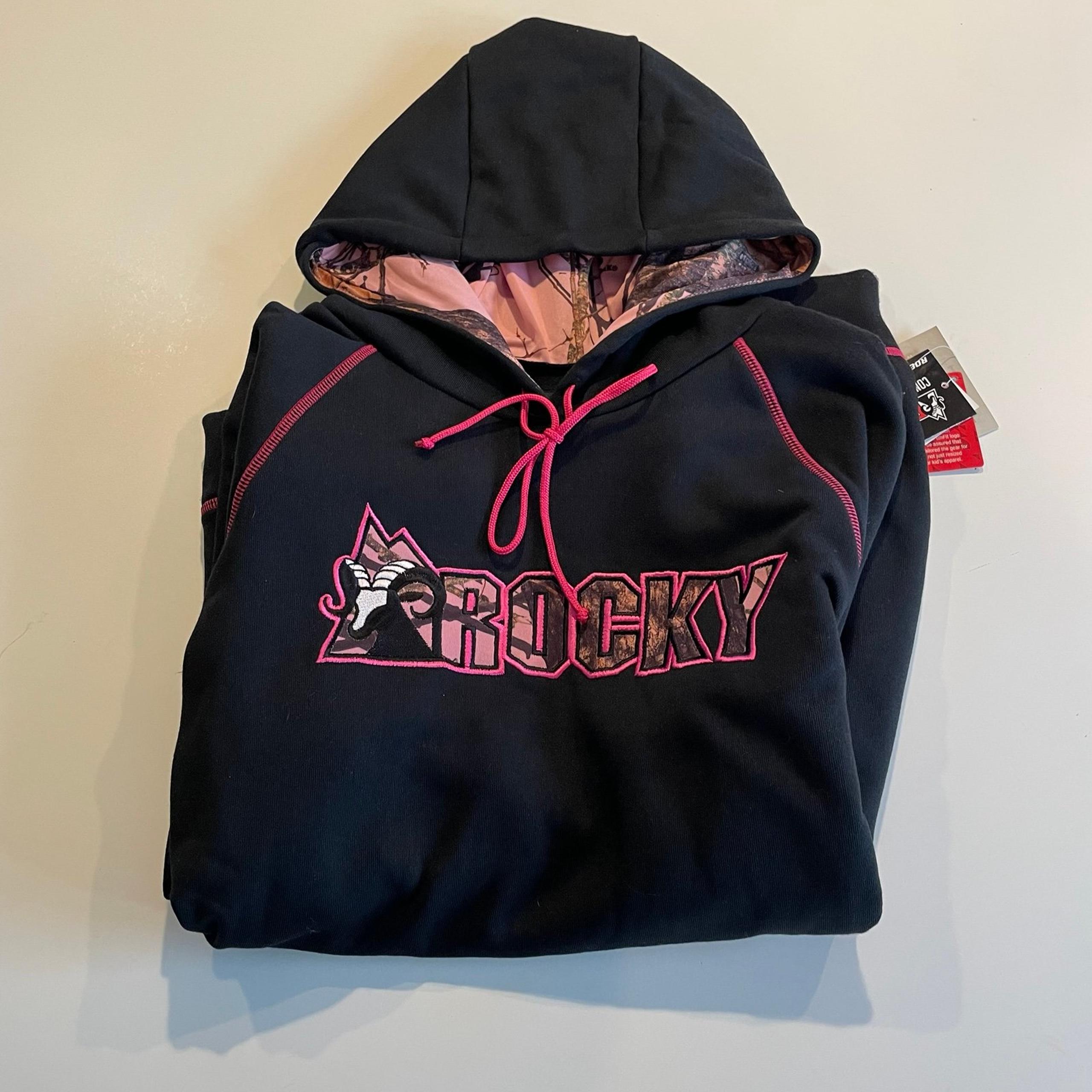 Rocky Women’s Hooded Sweatshirt Kangaroo Pocket Size Medium Black Pink NWT