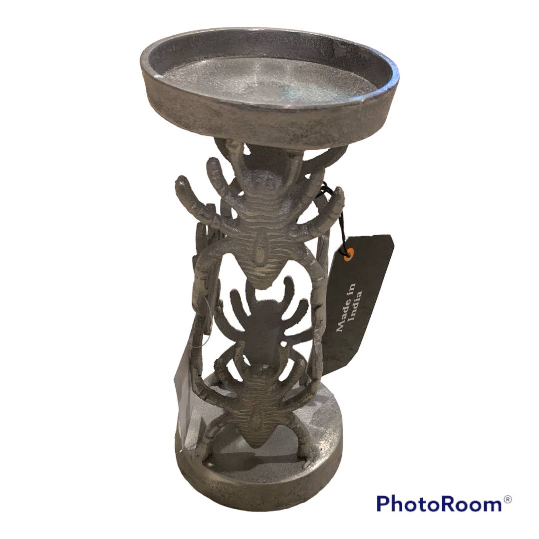 Haunted Manor Halloween Spider Candle Holder Decor Spooky Gothic Goth Silver NEW