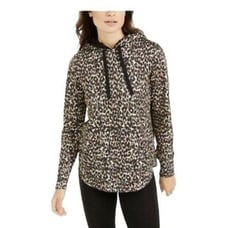 Ideology Womens Cozy Comfy Sherpa Hoodie Leopard Small