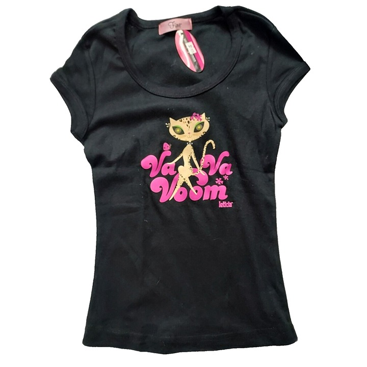 Vintage French Kitty by Mighty Fine Womens Top, Va Va Voom, Black, Small