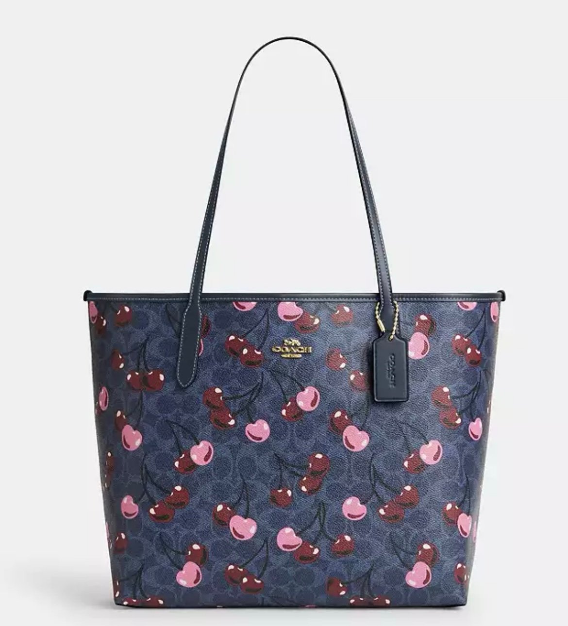 Coach City Tote Bag In Signature Canvas With Cherry Print