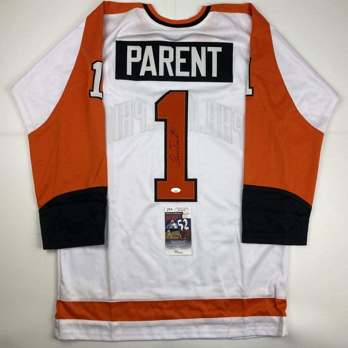 Autographed/Signed Bernie Parent Philadelphia White Jersey JSA COA