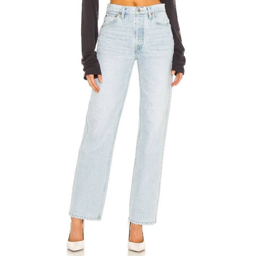 RE/DONE Originals 90s High Rise Jeans Loose Perfect Light Indigo Size 25