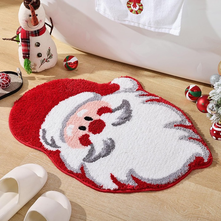 YIKUSH Santa Claus Bathroom Rugs for Living Room Red Christmas Rug Absorbent Was