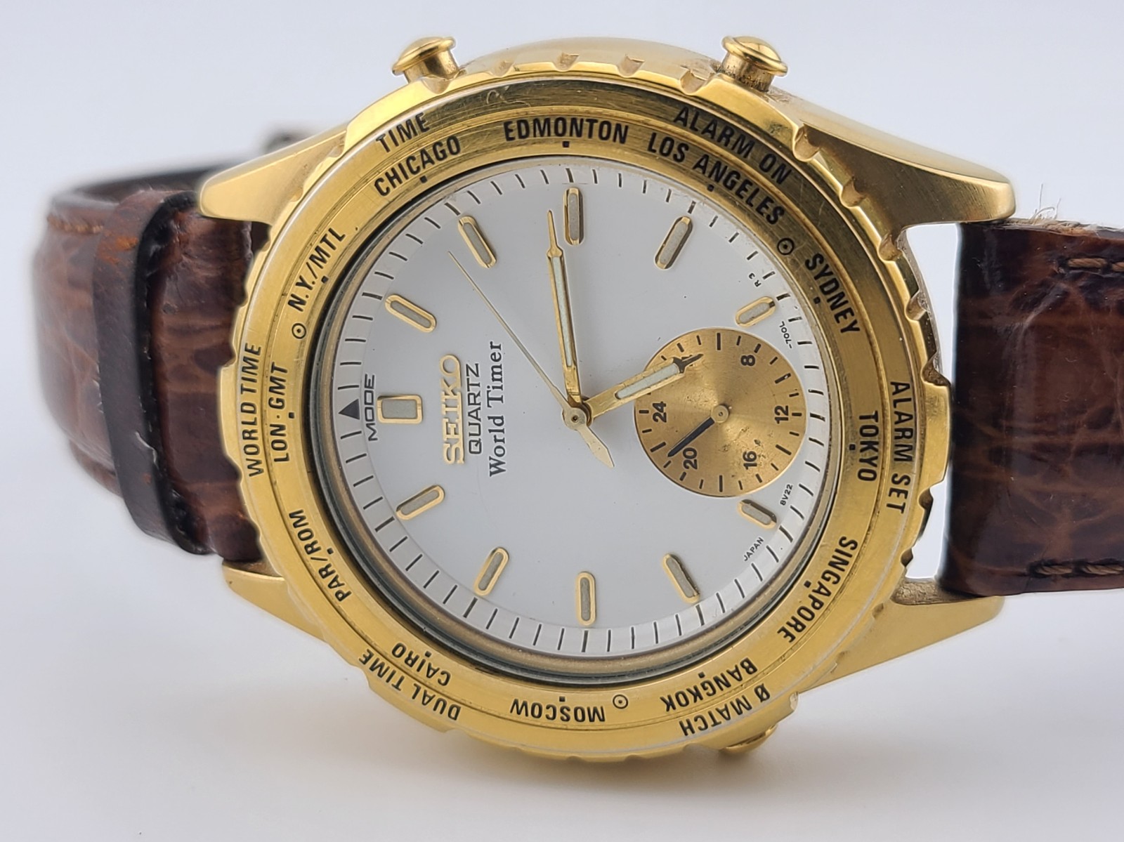 Vintage Seiko World Timer 8V22-7000 Quartz Men's WatchNew Battery lot #3