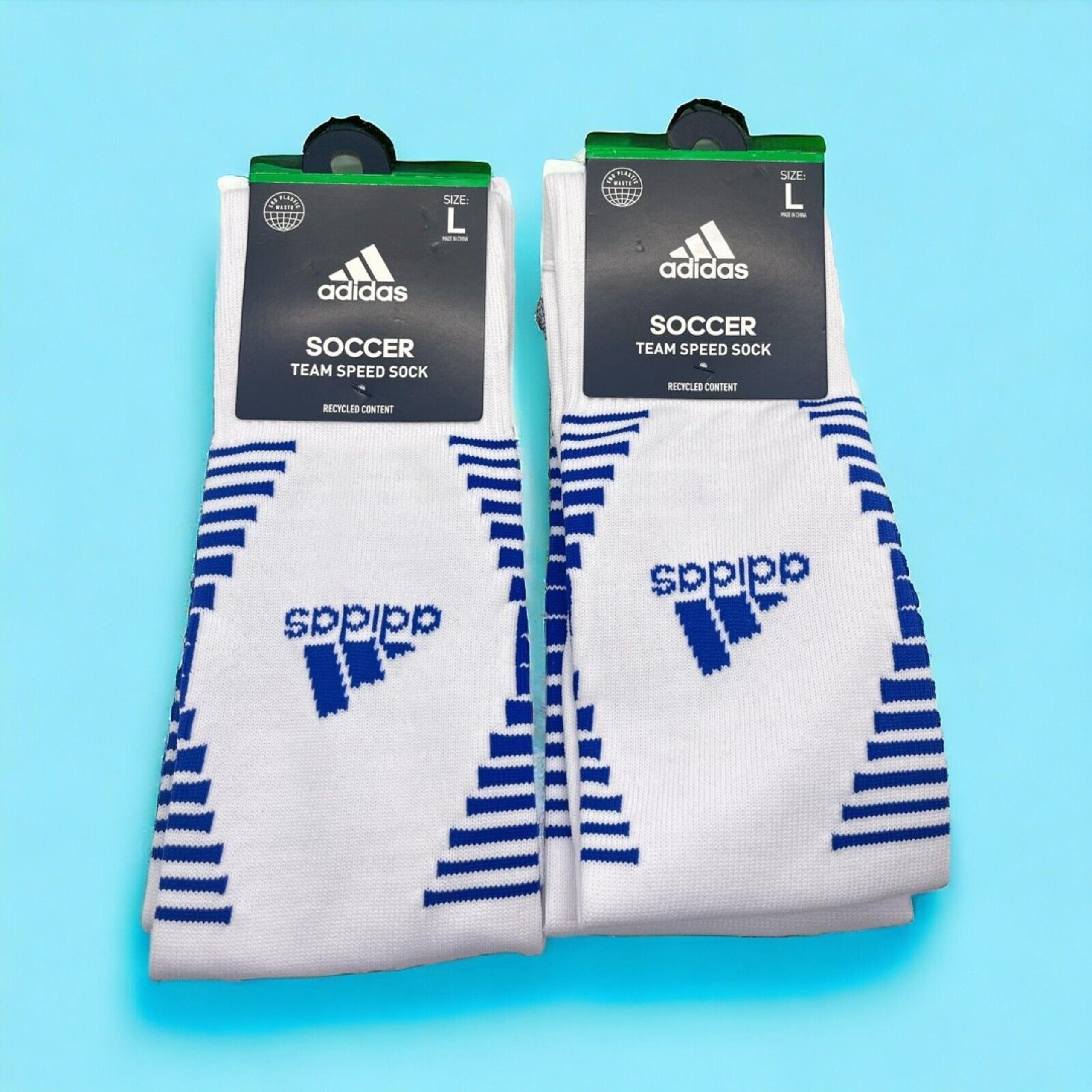 Adidas Lot Of 4 Team Speed Soccer Socks White/Blue Adult Large Unisex NWT