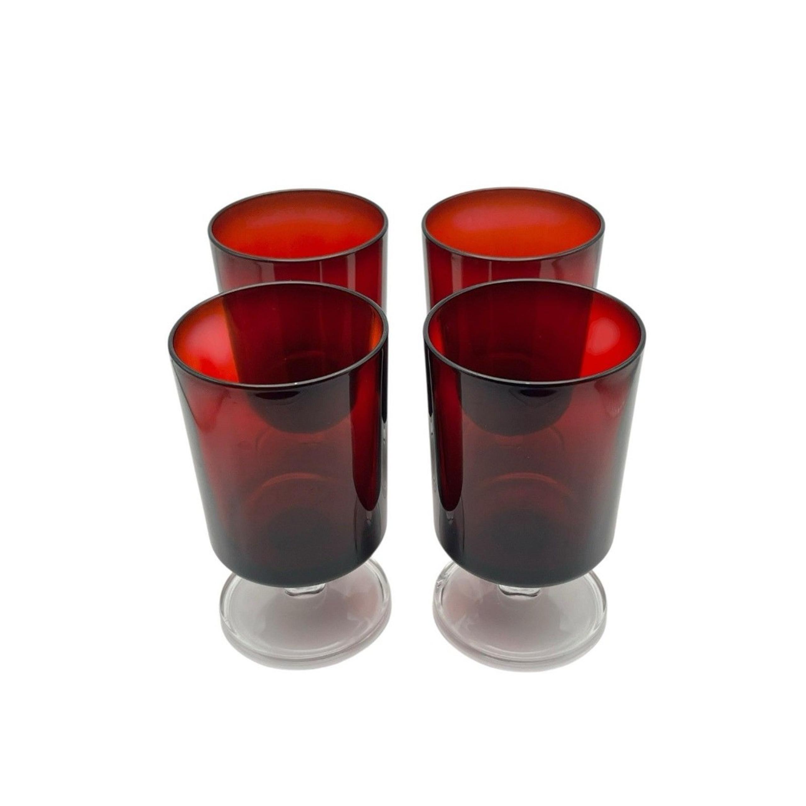 Vintage Cristal D’Arques Durand Ruby Red Cavalier Wine Glasses Set of 4 France