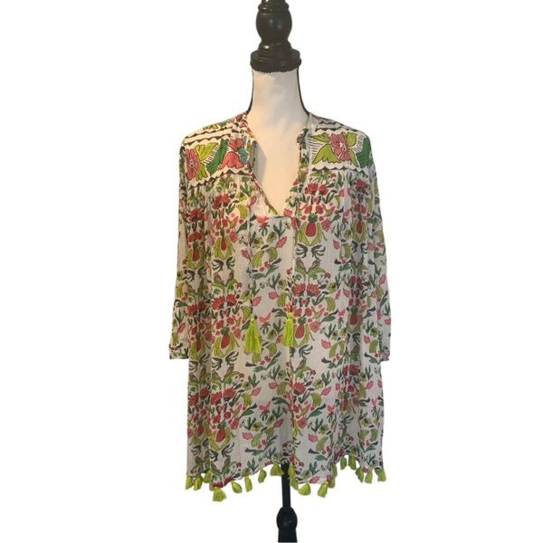 Roberta Roller Rabbit Floral Tunic Top Swim Coverup Dress 100% Cotton Womens M