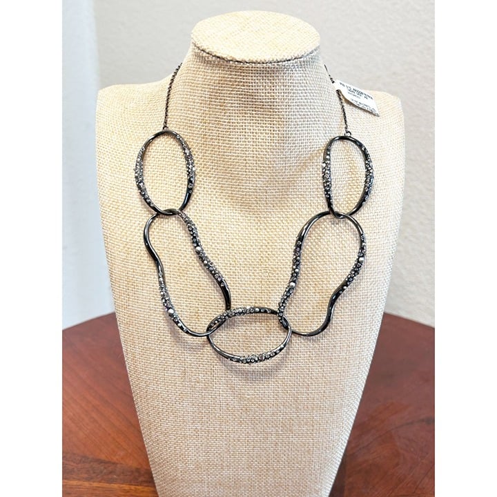 Vintage Alexis Bittar Crystal Encrusted Gunmetal Liquid Necklace - NWT