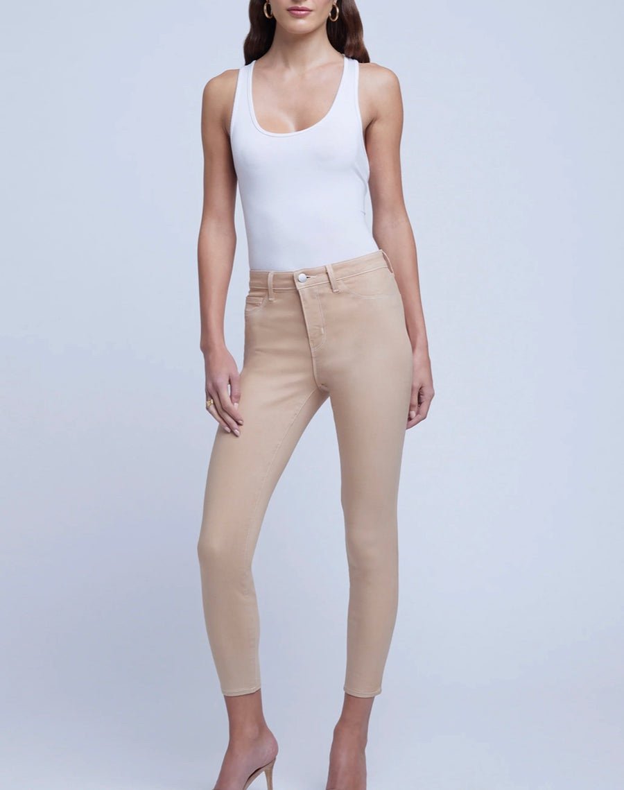 L'AGENCE Women's Margot High-Rise Skinny Nude White Coat Contrast Size 25 NWT