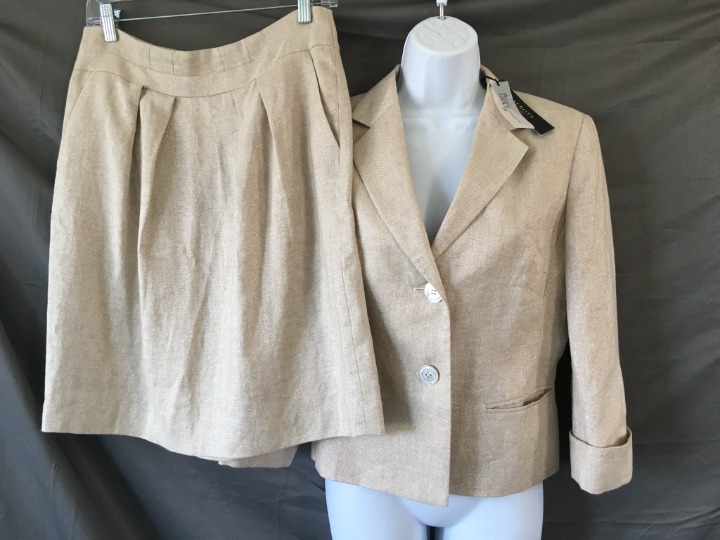 308 NWT TALBOTS Grace Fit 4 / 6 Tan LINEN Skirt Suit Metallic Shimmer Party