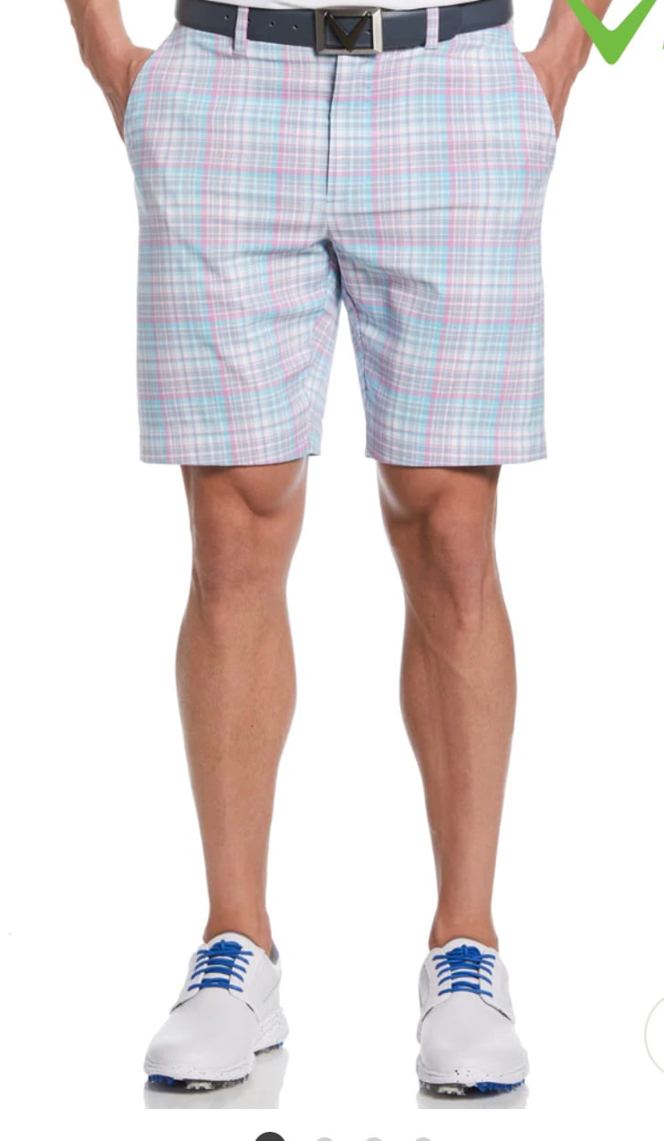 New Callaway Shorts Mens 34 Plaid Golf Chino Polyester Stretch Flat Front Tall