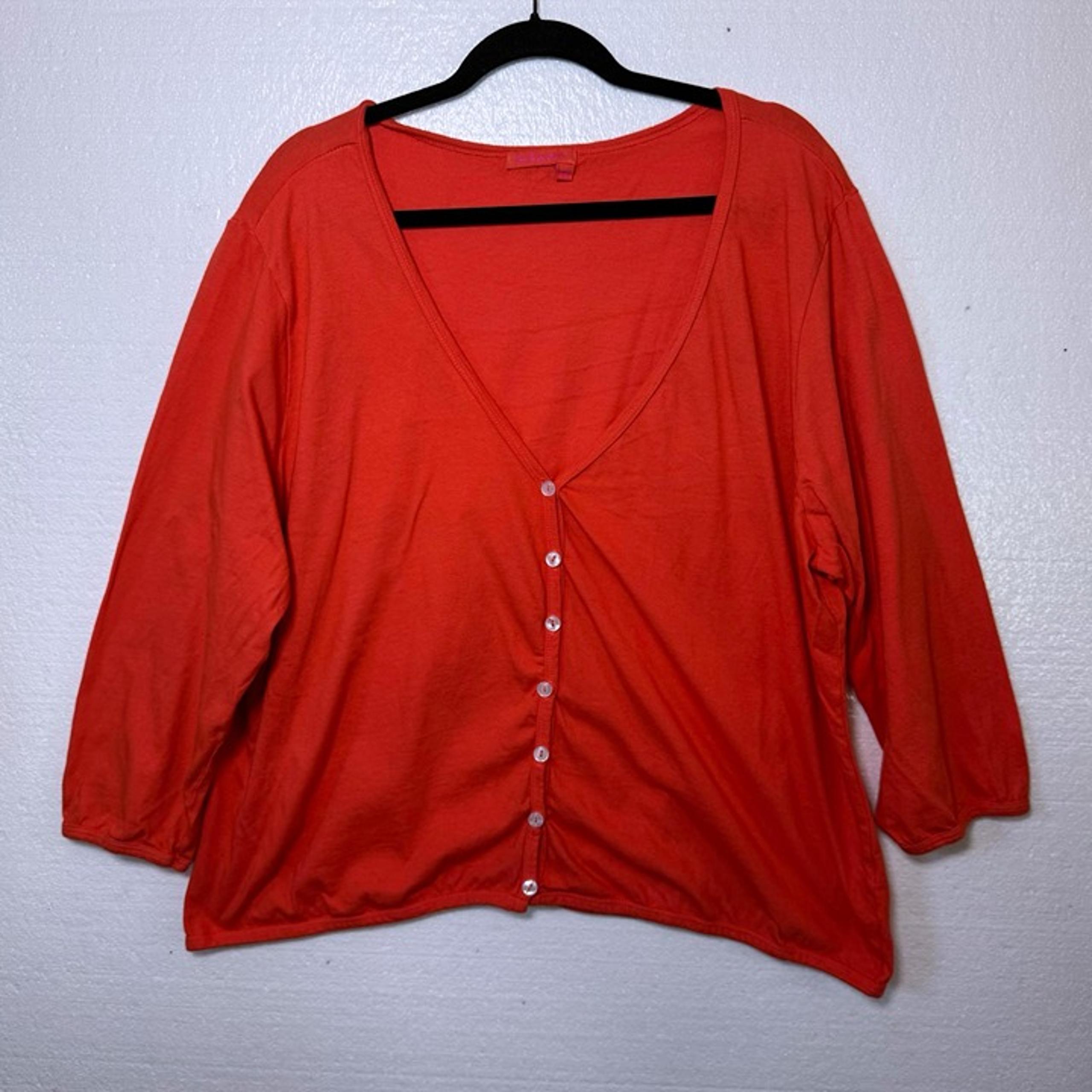 Fresh Produce Plus Size 3X Red Button Front Cardigan Sweater Cotton USA V-Neck