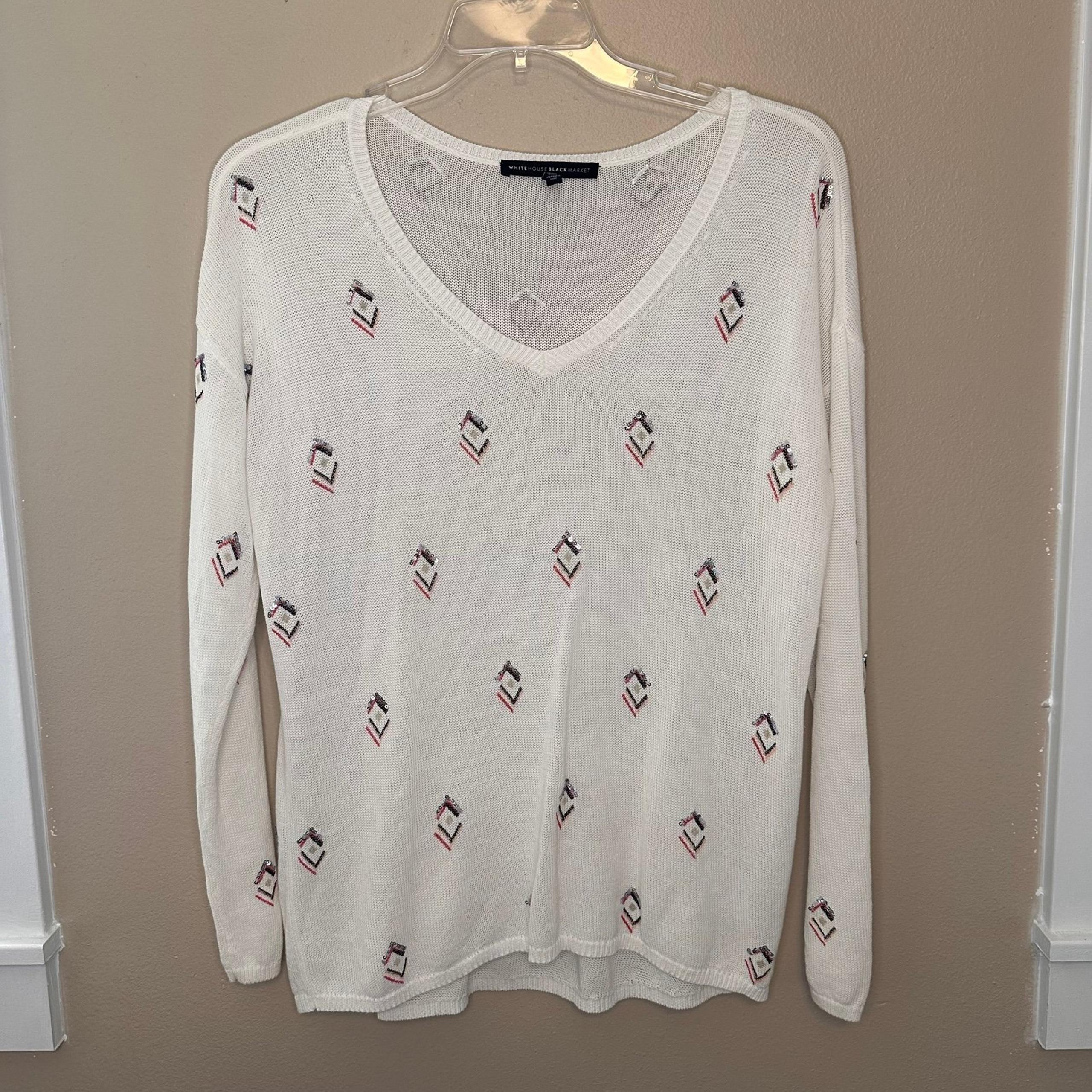 White House Black Market Sheer V-neck Sweater Size Large