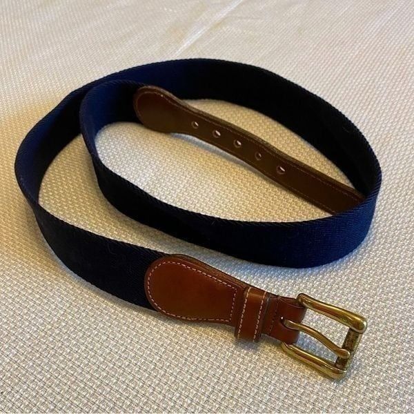 Vintage retro Dooney and Burke navy wool and leather belt brass buckle 90s
