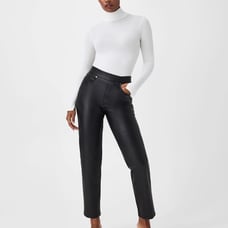 Spanx leather like straight leg pants size petite medium black