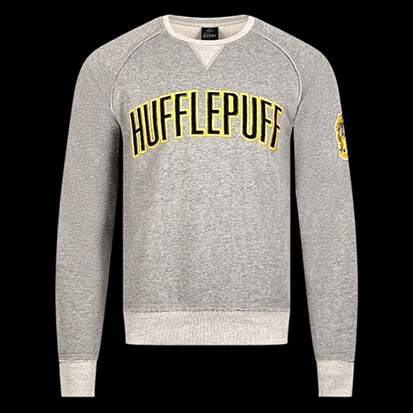 Harry Potter Hufflepuff Gray Embroidered Crew Neck Sweatshirt Comfy Unisex