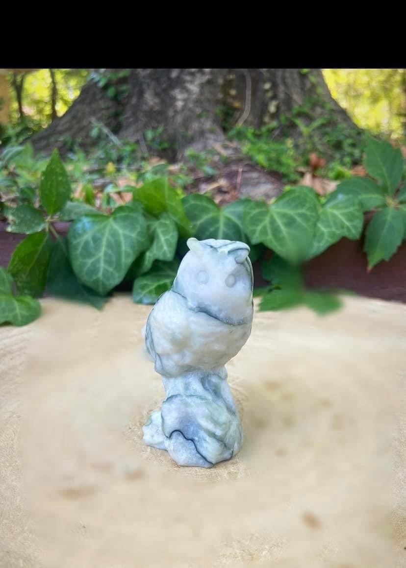 Green Web Jasper Crystal Owl