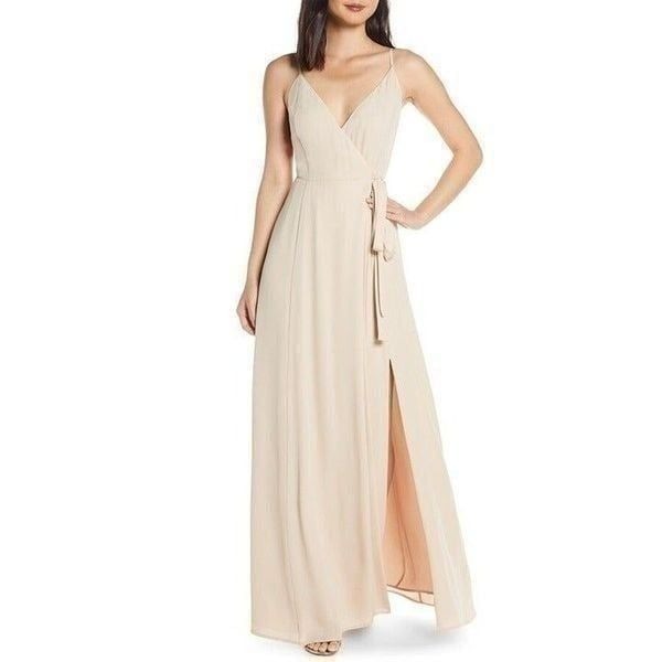 Wayf NWT Angelina Slit Wrap Gown Dress in Champagne Size XS