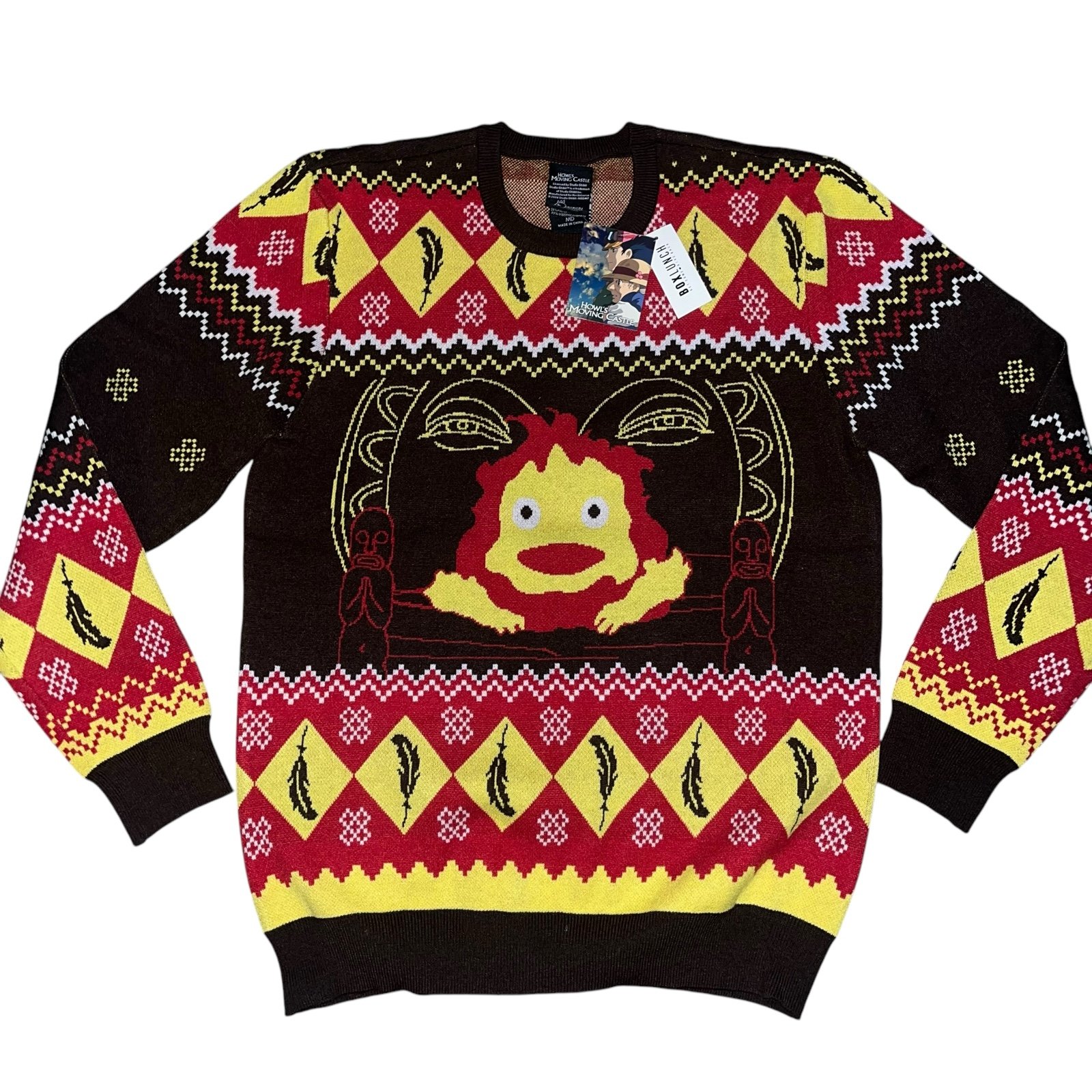 Our Universe Studio Ghibli Howl's Moving Castle Calcifer Holiday Sweater - BoxLu
