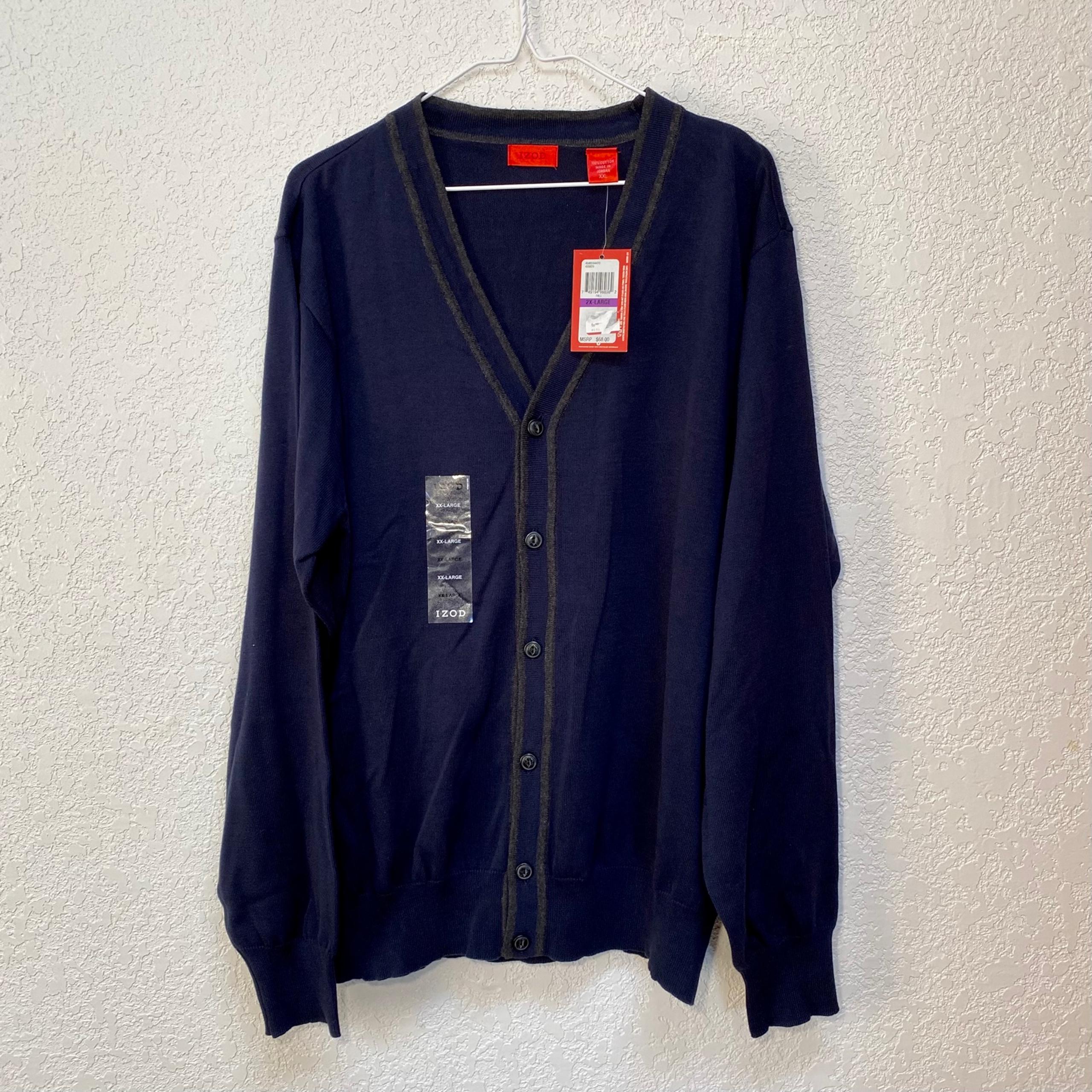 IZOD Cardigan Men’s XXL Button Sweater Blue / Gray Knit 100% Cotton Long Sleeve