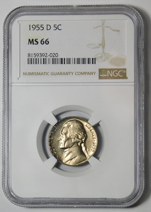 1955 D Jefferson Nickel. HIGH GRADE! NGC Mint State 66