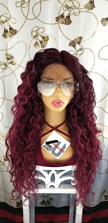 Curly champagne poper burgundy ombre wig