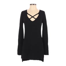 Free People Black Ribbed Knit Crisscross Tunic Sweater Size XS