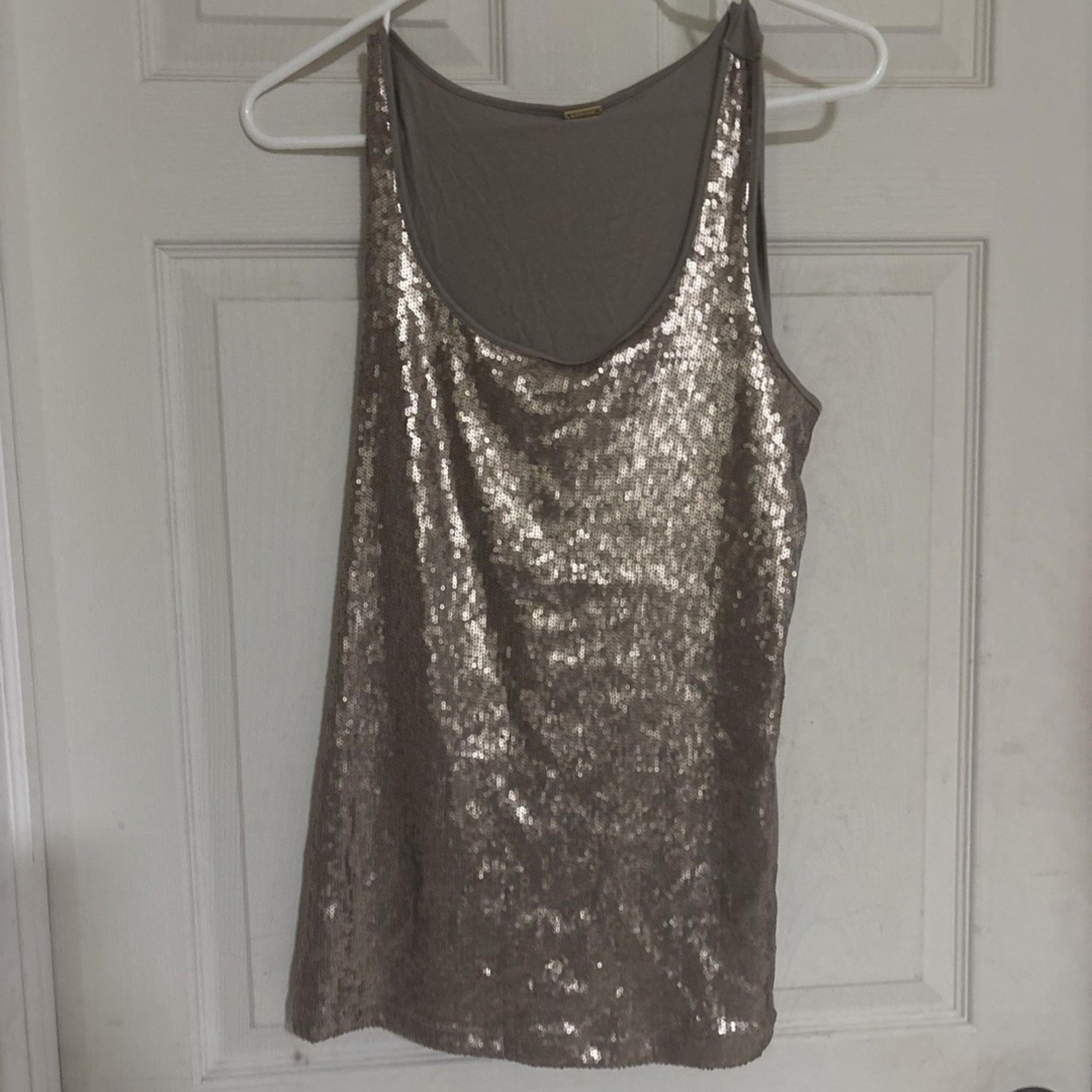 Elie Tahari Light  Brown Sequin "Cally Blouse" Tank Top, Size Large