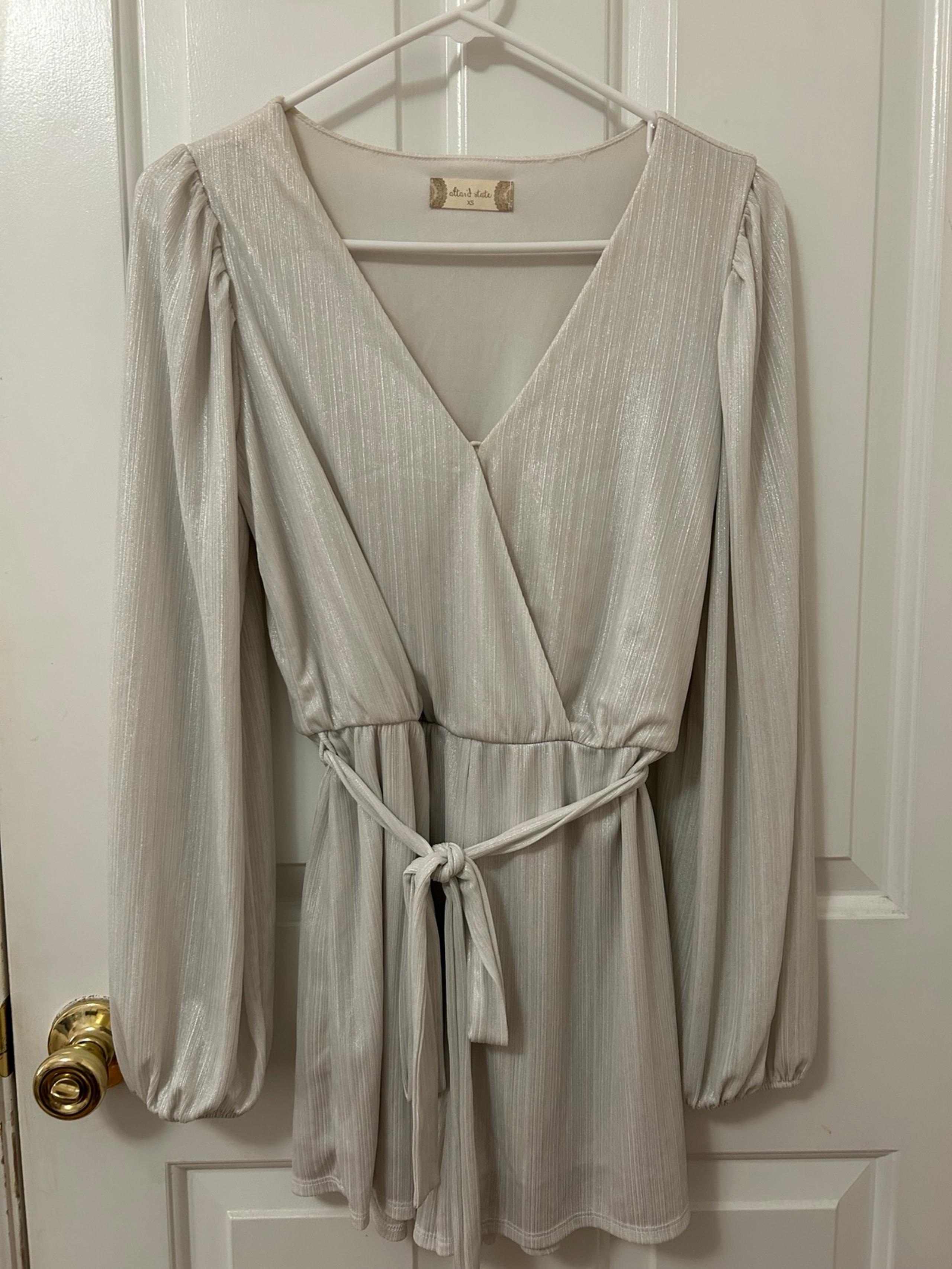 Altar’d State Women’s Silver Long Sleeve Romper