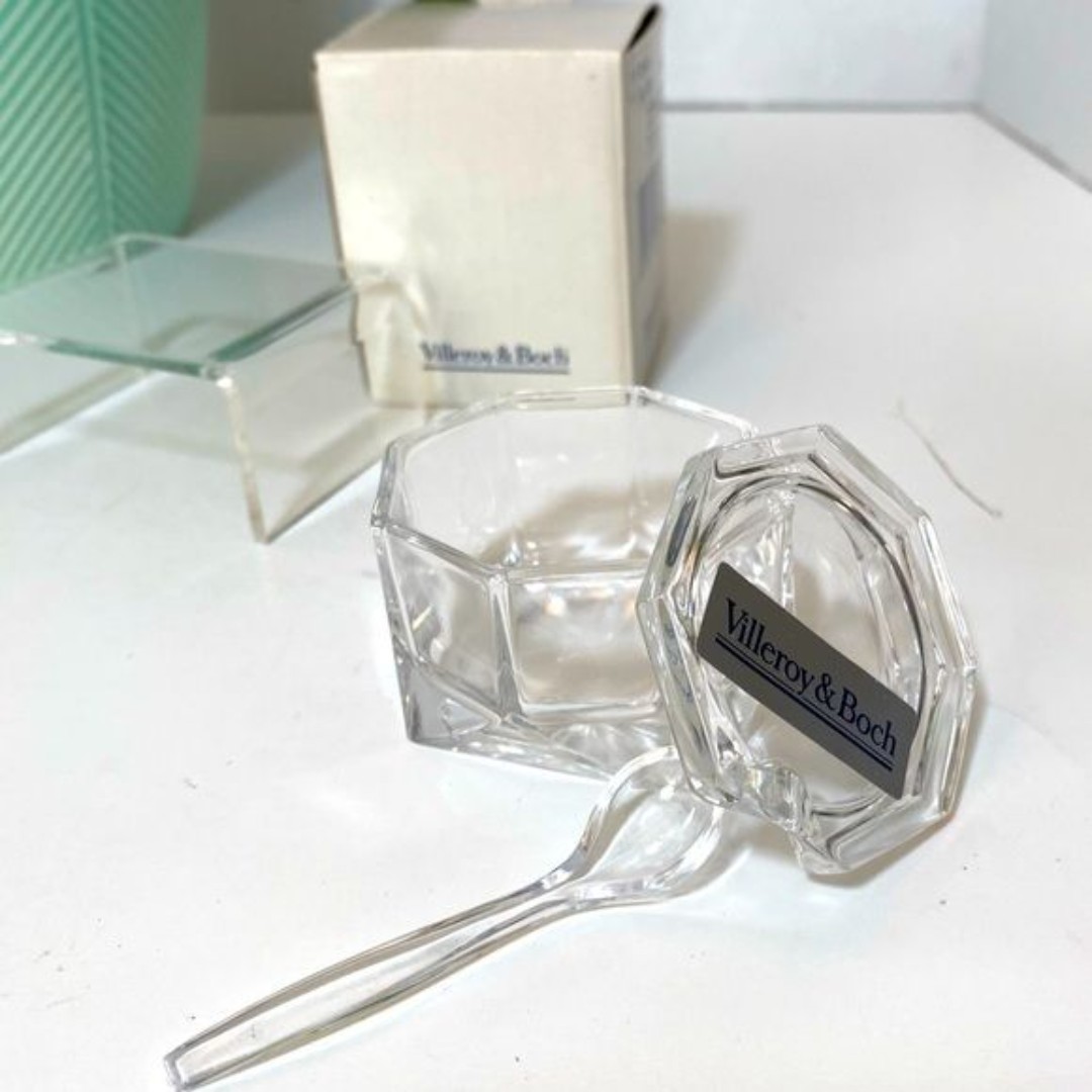Rare Villeroy & Boch Salt Cellar/Spoon/Lid DISCONTINUED Lead Crystal Germany NIB
