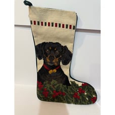 Needlepoint Handcrafted Dachshund Christmas Stocking Dog