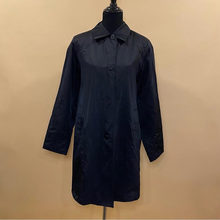 Kristen Blake Black Button Up Trench Coat Jacket Size M