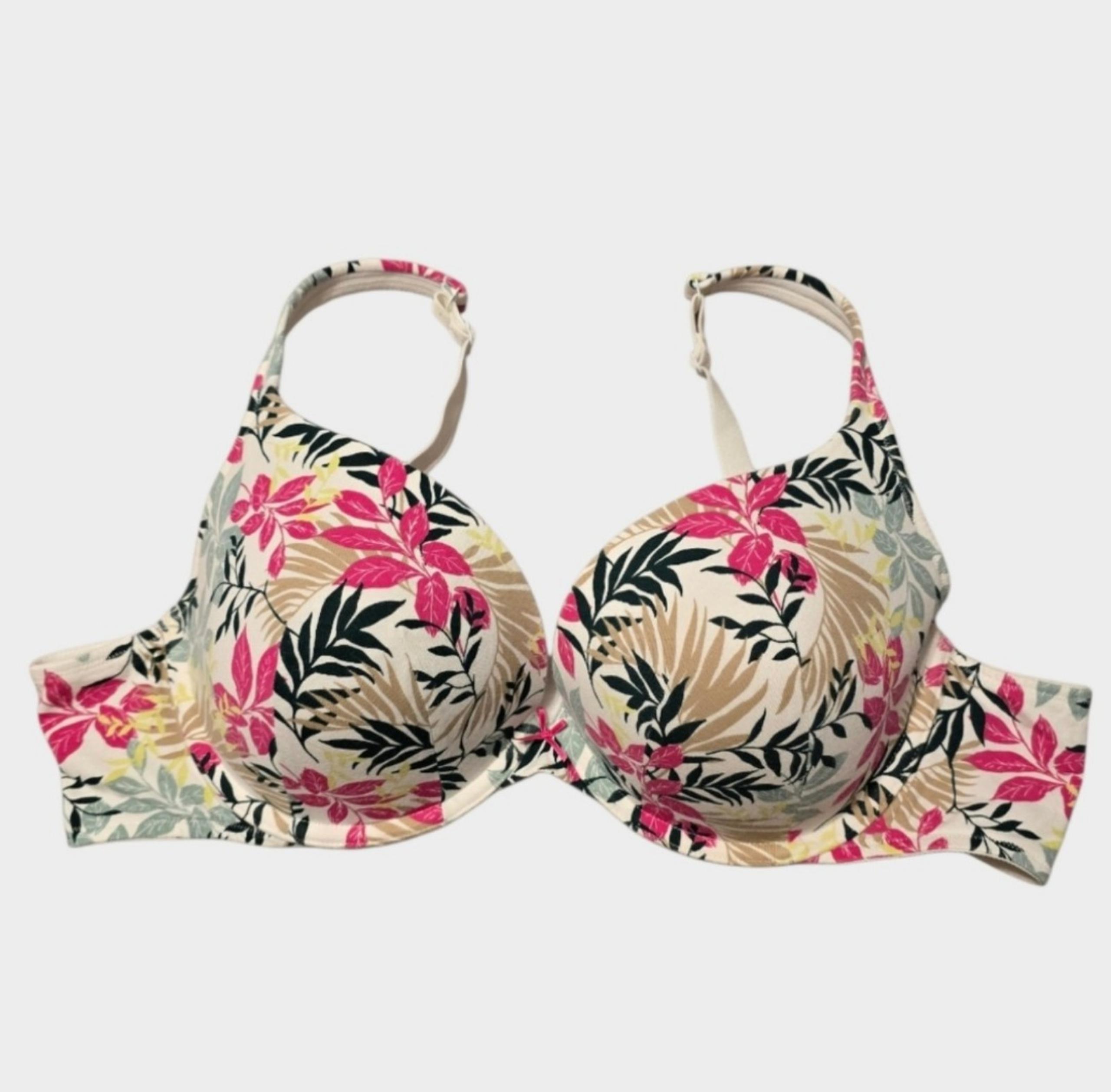CACIQUE Bra Boost Plunge Women's 46B White Multi Floral Underwire Tropical