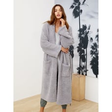 Barefoot Dreams Cozy Chic Adult Robe Long Sleeve Light Gray/White Size 2 / M NWT