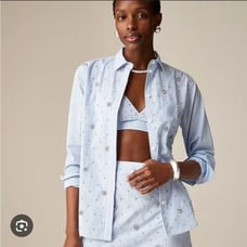 J. Crew Collection garçon embellished shirt blue pinstripe button down sz 2 NWT