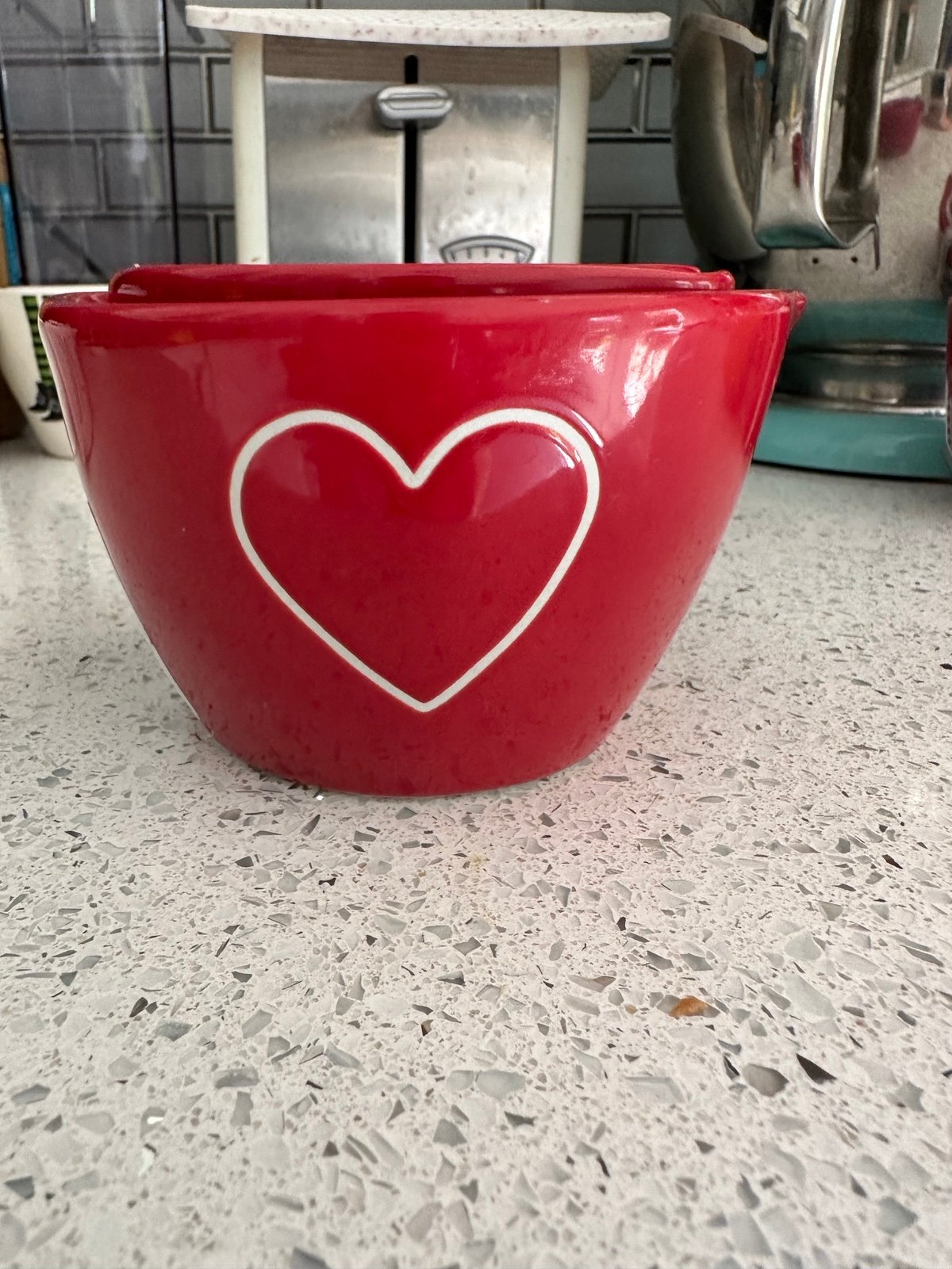 Rae Dunn red with white heart measuring cups