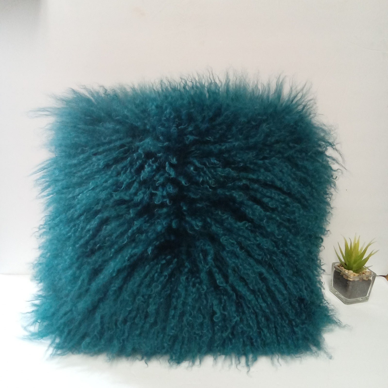 Pier 1 Mongolian Sheepskin Suede Teal Blue Green Decorative Sofa Throw Pillow