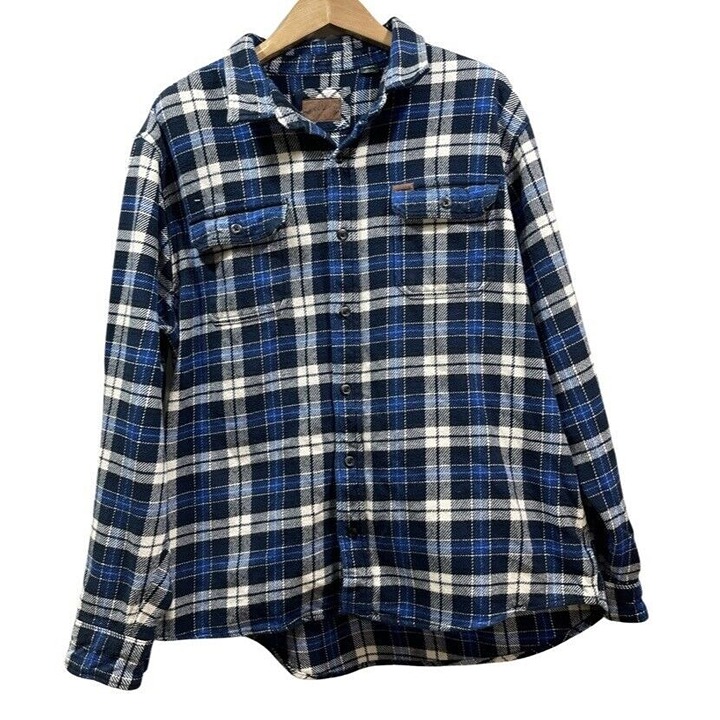 ORVIS Mens XXL Blue Plaid Long Sleeve Heavyweight Button Up Flannel Shirt Jacket