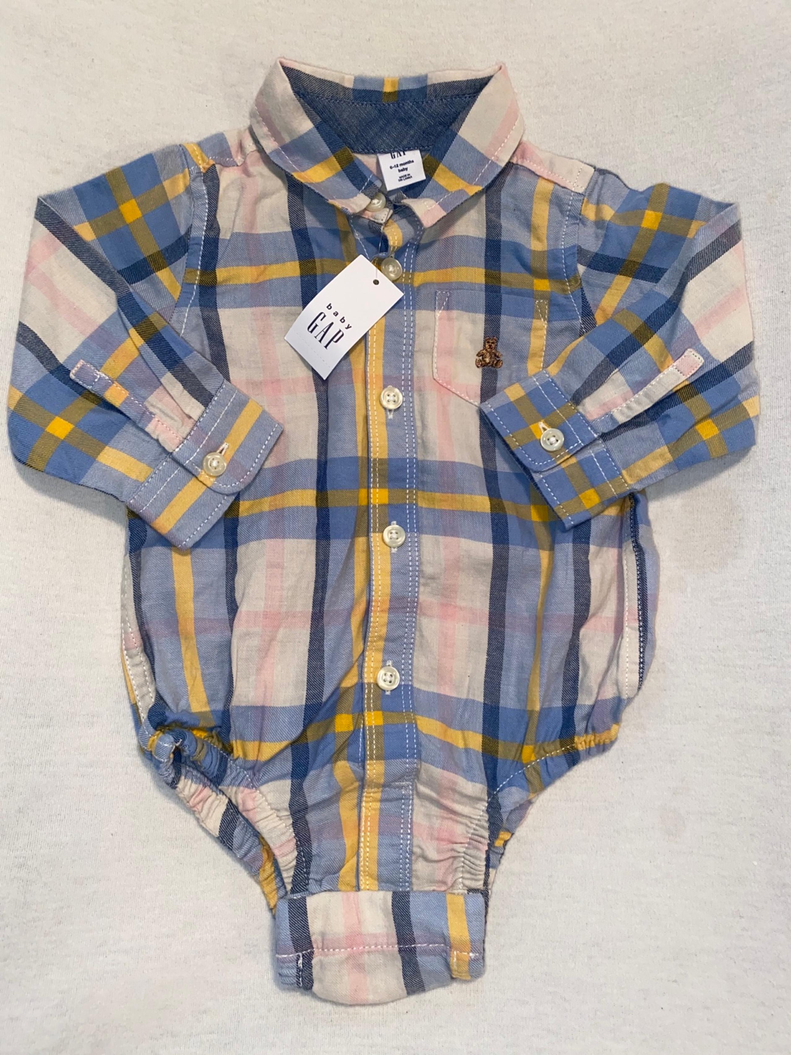 NWT BabyGap Button Up Plaid Collar Onesie