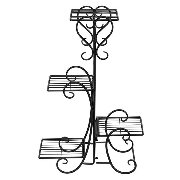 4 Black Potted Square Flower Metal Shelves Plant Pot Stand Decoration