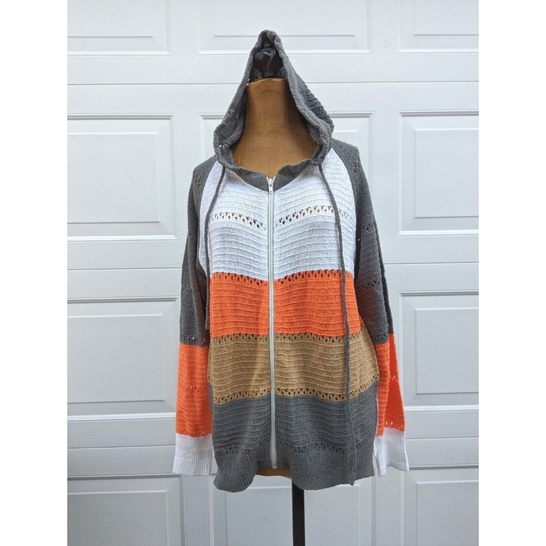 Biucly Womens Knit Sweater Zip Up Hoodie M Jacket Lightweight Drawstring L/S
