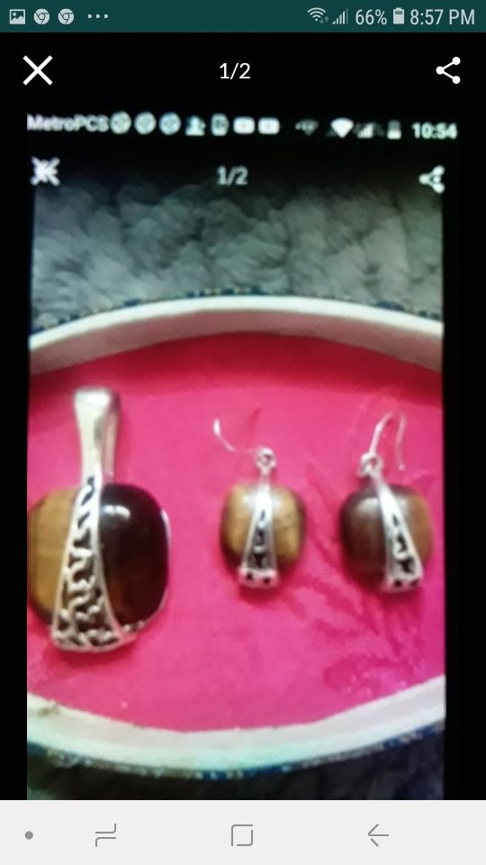 Antique Sterling Silver Genuin Tiger Eye